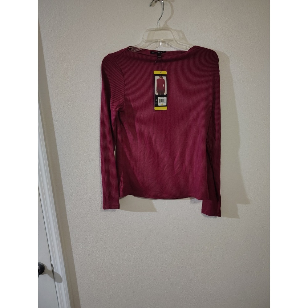 Banana Republic Womens Ribbed Boat Neck Long‎ Sleeve Top Berry Red 1897991 Small